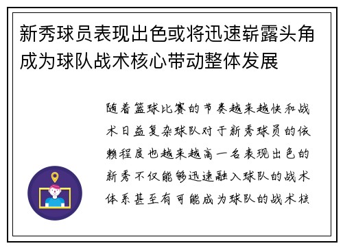 新秀球员表现出色或将迅速崭露头角成为球队战术核心带动整体发展