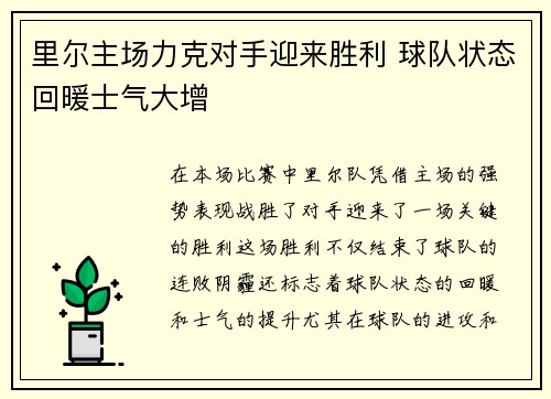 里尔主场力克对手迎来胜利 球队状态回暖士气大增
