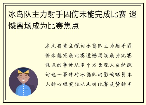 冰岛队主力射手因伤未能完成比赛 遗憾离场成为比赛焦点
